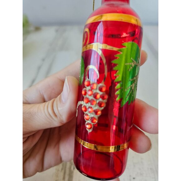 Glass Italian wine champagne bottle rhinestone red ornament Xmas tree - Picture 3 of 8